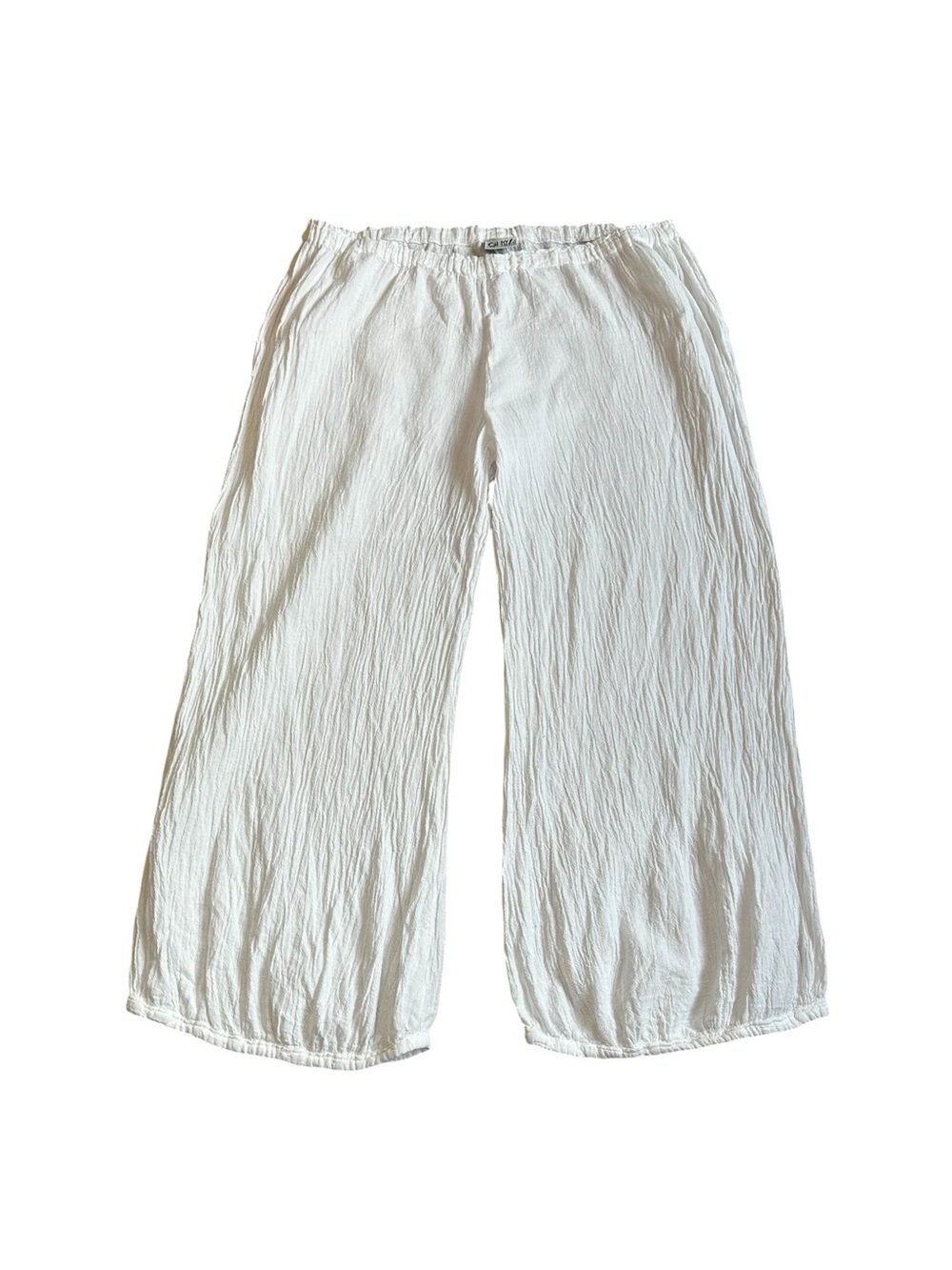 Oh My Gauze! White Crepe Cotton Pants Crop Artsy Lagenlook Coastal Grandma 3/XXL